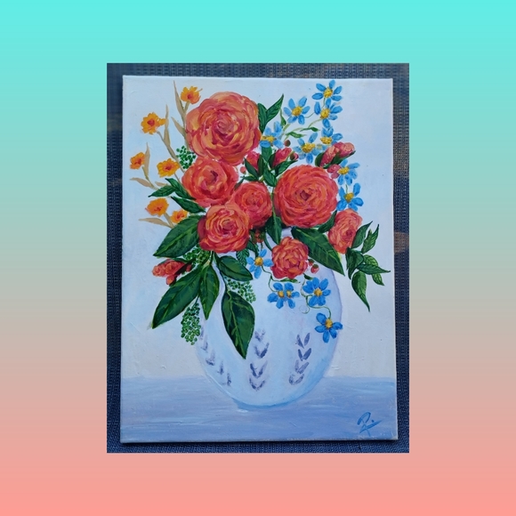 PRINT acid free quality Floral boquet in Blue & White vase. - Picture 2 of 7